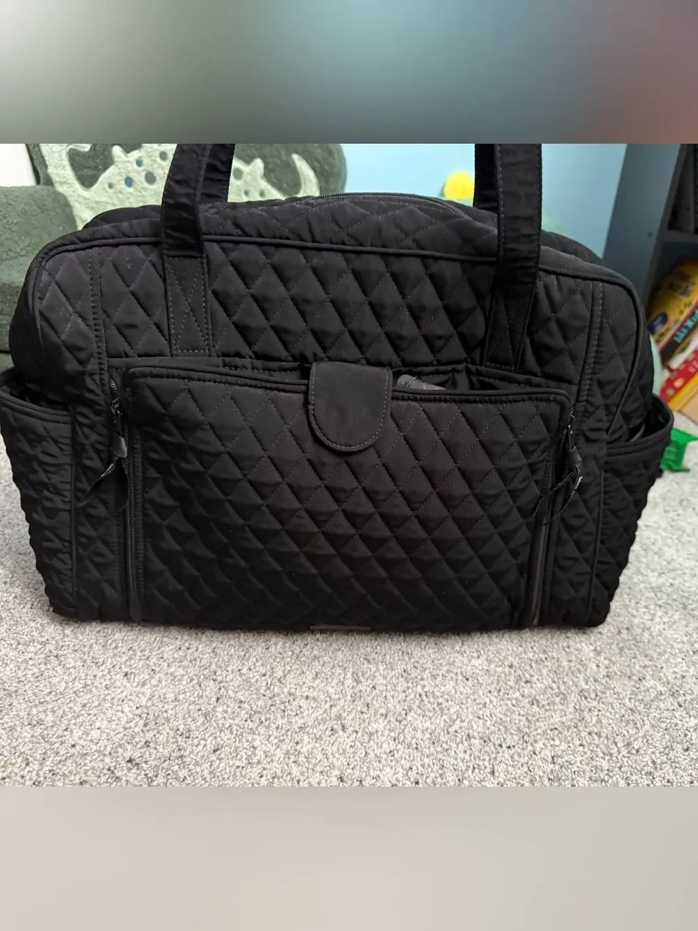 Vera Bradley Quilted Black Baby Bag with attached changing pad